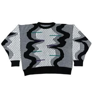 Vintage 90s Abstract Funky Squiggly line Pattern Sweater Mens L/XL